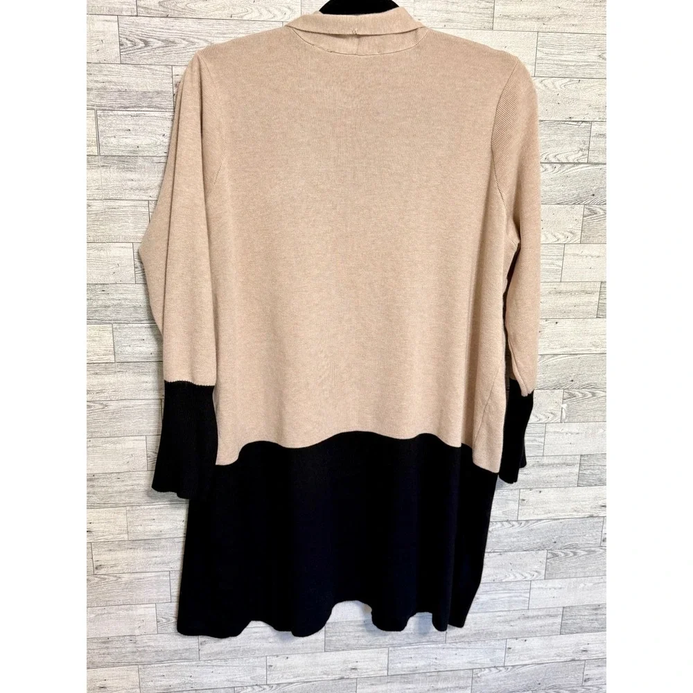 Cyrus Womens 1X Chic Tan Black‎ Colorblock Open Front Longline Cardigan Sweater